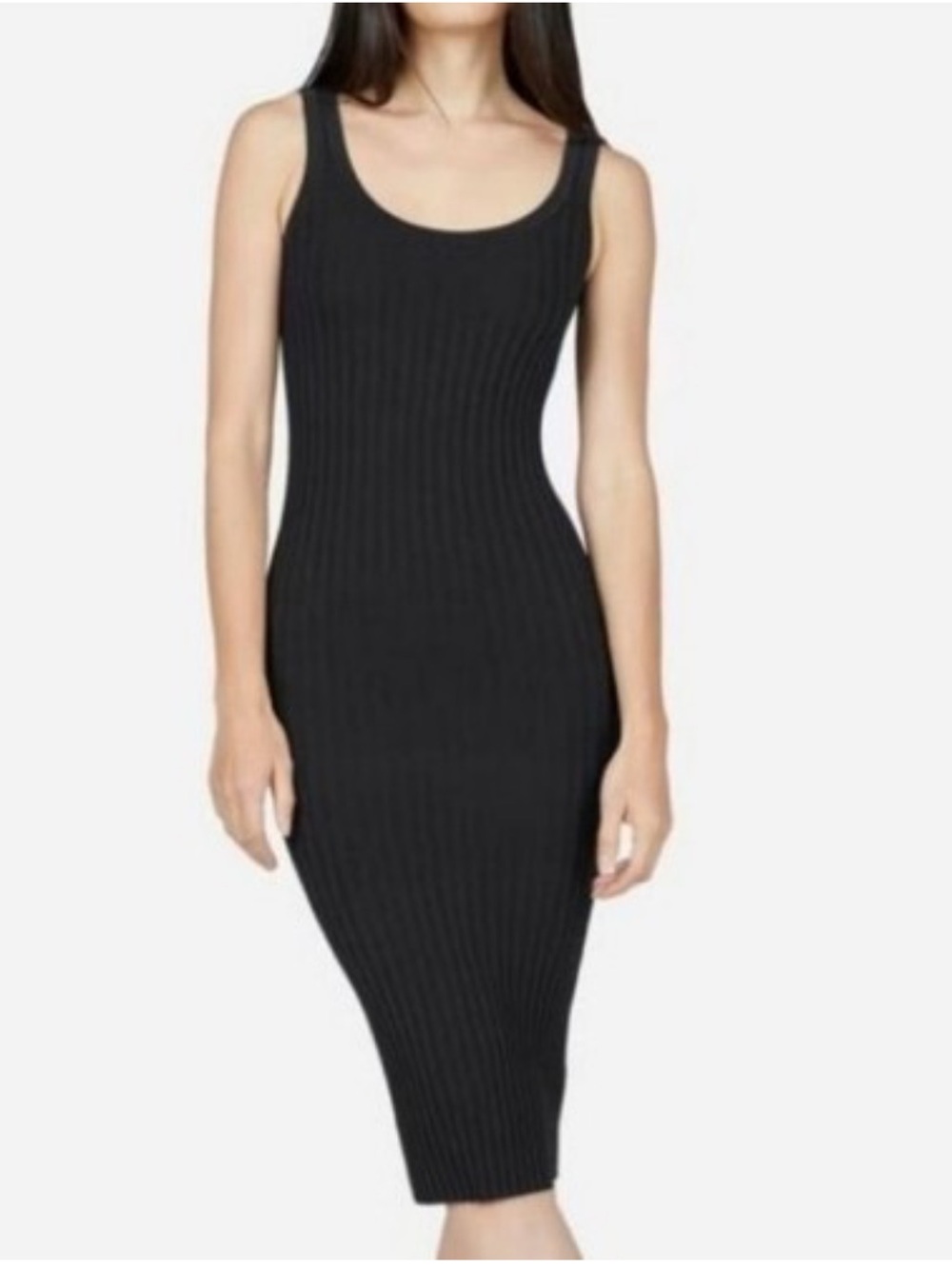 Hera Black Ribbed Tank Midi Dress - Sleek Scoop Neck